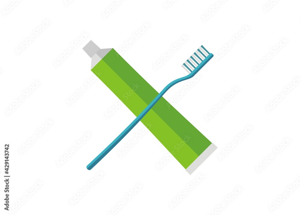 Tooth brush and tooth paste. Simple flat illustration.