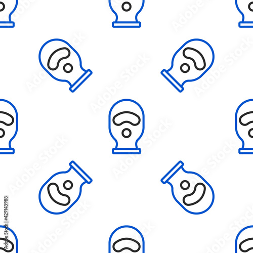 Line Balaclava icon isolated seamless pattern on white background. A piece of clothing for winter sports or a mask for a criminal or a thief. Colorful outline concept. Vector