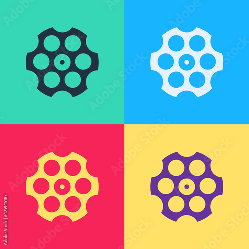 Pop art Revolver cylinder icon isolated on color background. Vector