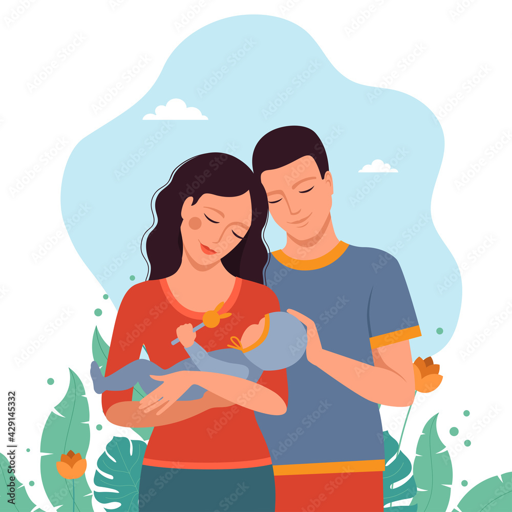 Mom and dad together with a child. Mom and dad together with a child.