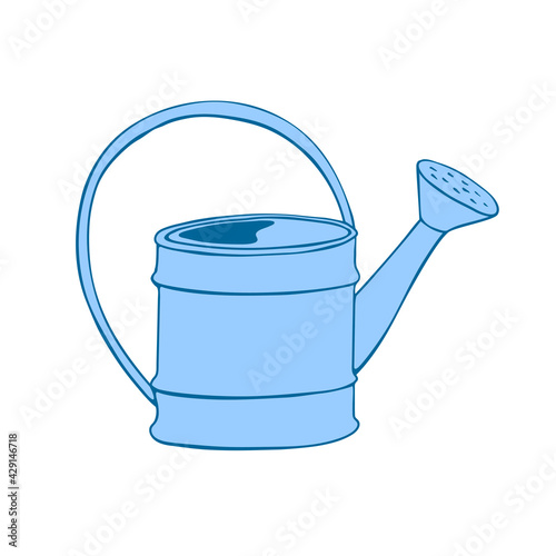 Watering can in hand drawn doodle style isolated on white background. Vector outline illustration. Tools for working on the farm, in the dacha, country