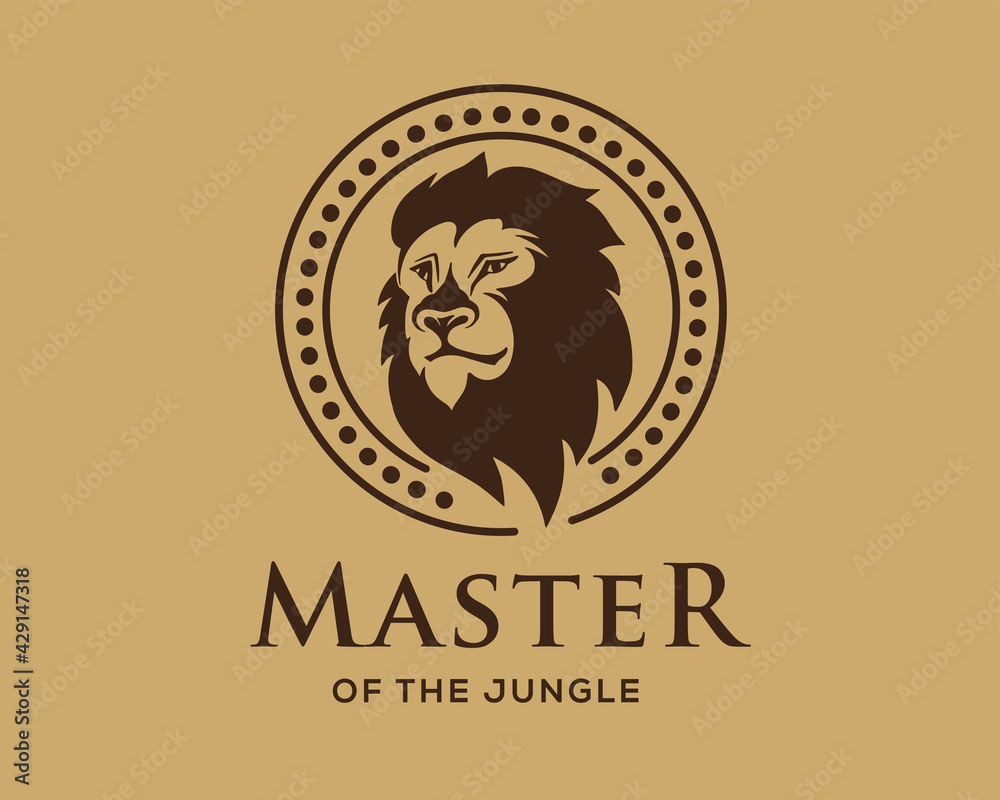 Circle elegant lion head logo design template vector illustration Circle elegant lion head logo design template vector illustration