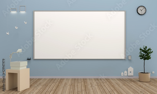 Classroom with big whiteboard, 3D rendering photo