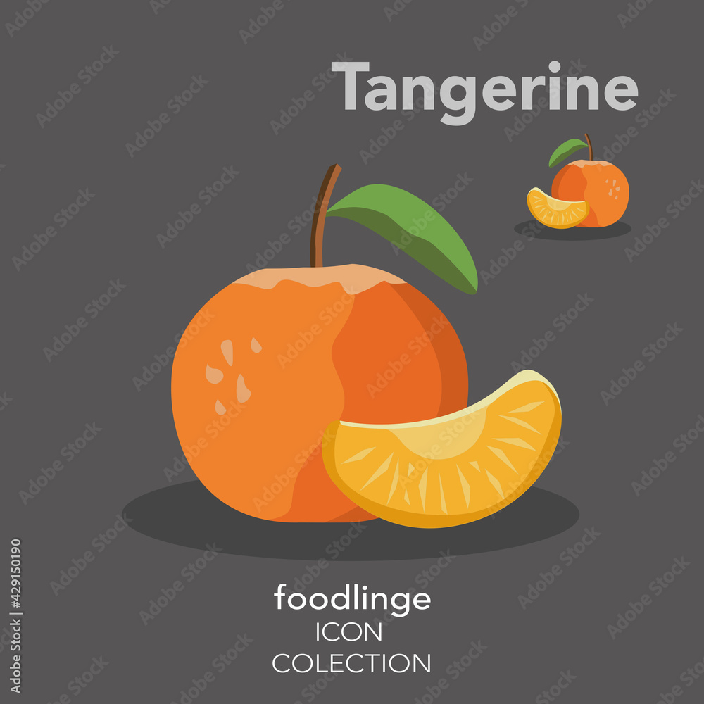 Colorful fruit icon of illustrated Tangerine with clipping path.