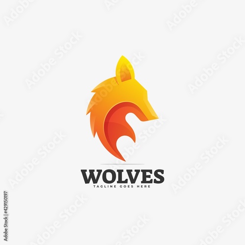 Vector Logo Illustration Wolves Gradient Colorful Style.