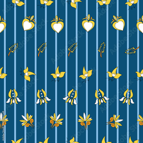 Vector bright blue breton stripes background Brittany celtic, Breton trational folklore symbols seamless pattern. Seamless pattern background