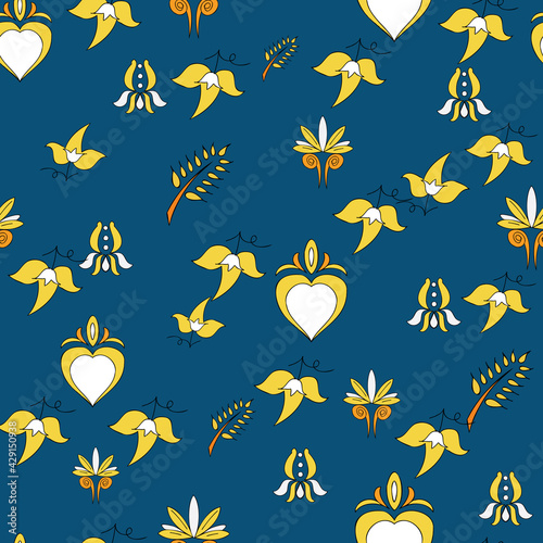 Vector dark blue background Brittany celtic, Breton trational folklore symbols seamless pattern. Seamless pattern background