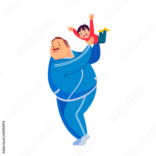 Senior man playing with adorable baby boy. Happy Old Grandfather, Smiling Laughing Grandson Playing. Grandparents and grandchild leisure time concept. Cartoon Vector Illustration.