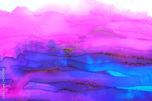 art photography of abstract fluid painting with alcohol ink, blue, pink and purple colors