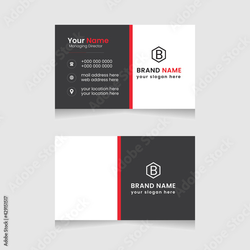 Creative and modern business card design. Flat black and red business card template. Vector modern abstract clean and simple business card template, Stylish stationery design, and visiting card.