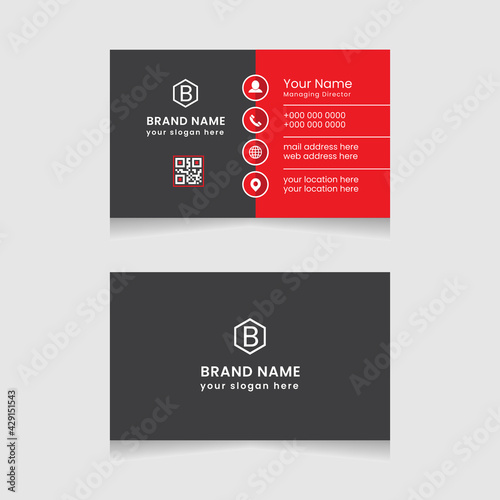 Creative and modern business card design. Flat black and red business card template. Vector modern abstract clean and simple business card template, Stylish stationery design, and visiting card.