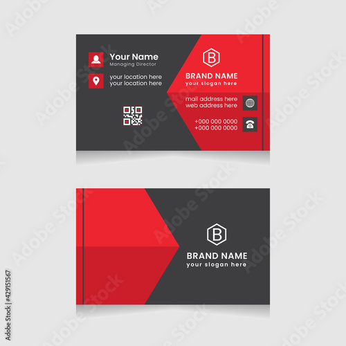 Creative and modern business card design. Flat black and red business card template. Vector modern abstract clean and simple business card template, Stylish stationery design, and visiting card.