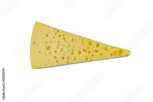 Piece of swiss cheese isolated on a white background