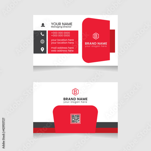 Creative and modern business card design. Flat black and red business card template. Vector modern abstract clean and simple business card template, Stylish stationery design, and visiting card.