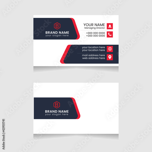 Creative and modern business card design. Flat black and red business card template. Vector modern abstract clean and simple business card template, Stylish stationery design, and visiting card.
