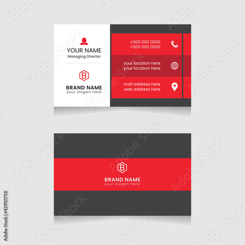 Creative and modern business card design. Flat black and red business card template. Vector modern abstract clean and simple business card template, Stylish stationery design, and visiting card.