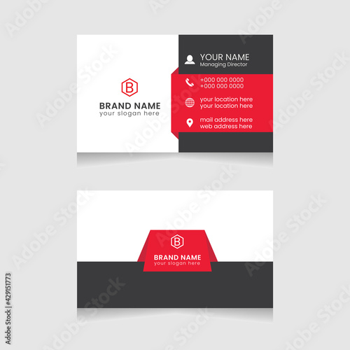Creative and modern business card design. Flat black and red business card template. Vector modern abstract clean and simple business card template, Stylish stationery design, and visiting card.
