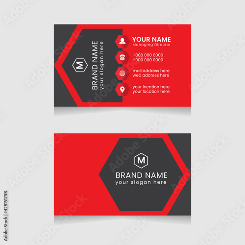 Creative and modern business card design. Flat black and red business card template. Vector modern abstract clean and simple business card template, Stylish stationery design, and visiting card.