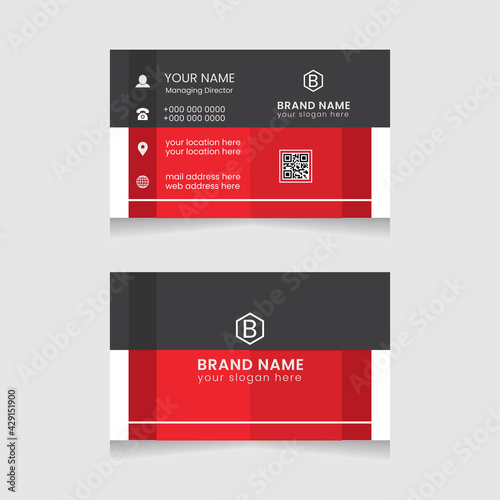 Creative and modern business card design. Flat black and red business card template. Vector modern abstract clean and simple business card template, Stylish stationery design, and visiting card.