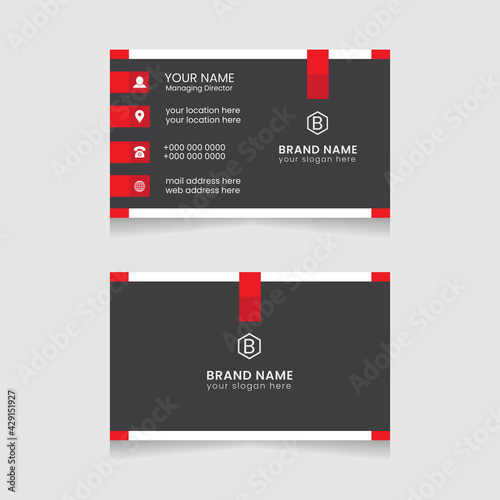 Creative and modern business card design. Flat black and red business card template. Vector modern abstract clean and simple business card template, Stylish stationery design, and visiting card.