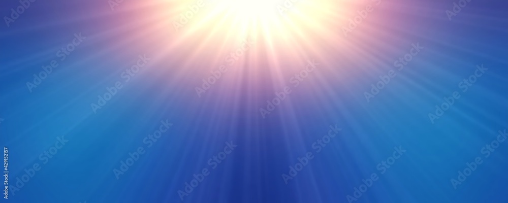 Sunlight glare brightly on top blue empty background. Fantastic shine in  blue sky abstract illustration. Stock Illustration | Adobe Stock