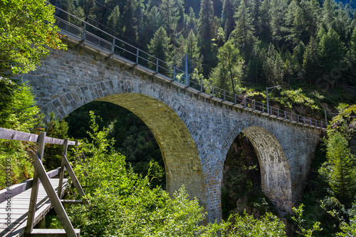 Railway viaduct on famous Albula line in canton of Graubunden