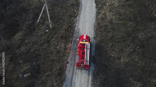 fire truck driving across the field