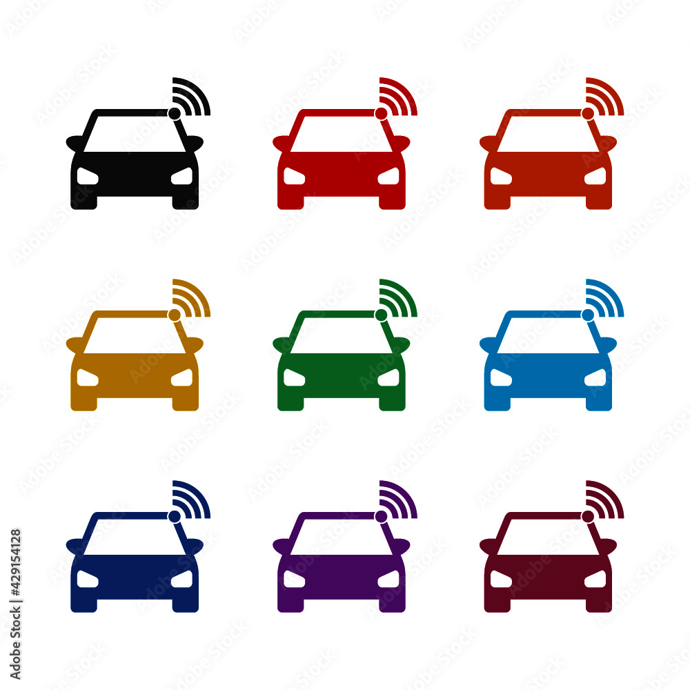 Smart car icon isolated on white background color set