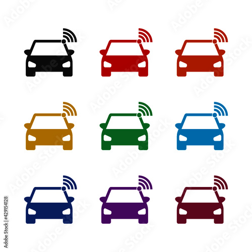 Smart car icon isolated on white background color set