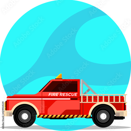Fire Fighter Pickup Truck Flat Cartoon