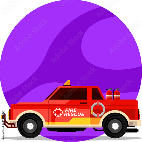 Fire Fighter SUV Car Flat Cartoon