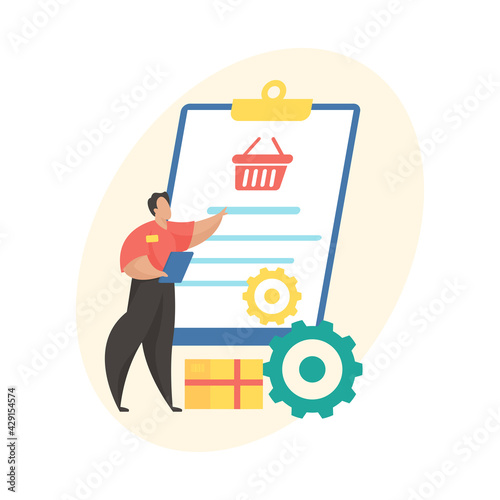 Order processing flat vector illustration. Mobile shopping application status icon. Stage of ecommerce service. Store employee processes order