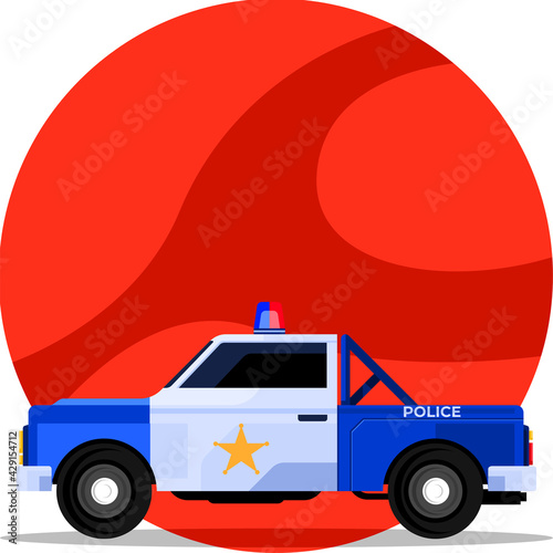 Police Pickup Truck Flat Cartoon