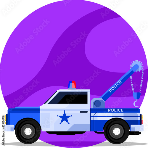 Police Tow Truck Flat Cartoon