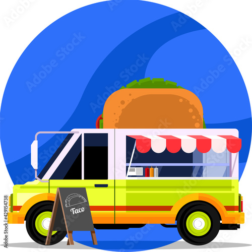 Taco Food Truck Flat Cartoon