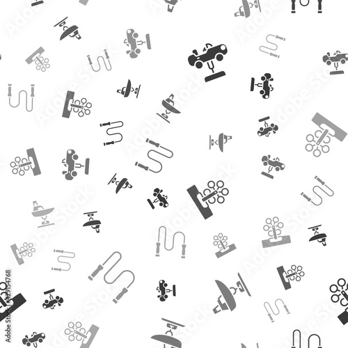 Set Swing car, boat, Ferris wheel and Jump rope on seamless pattern. Vector