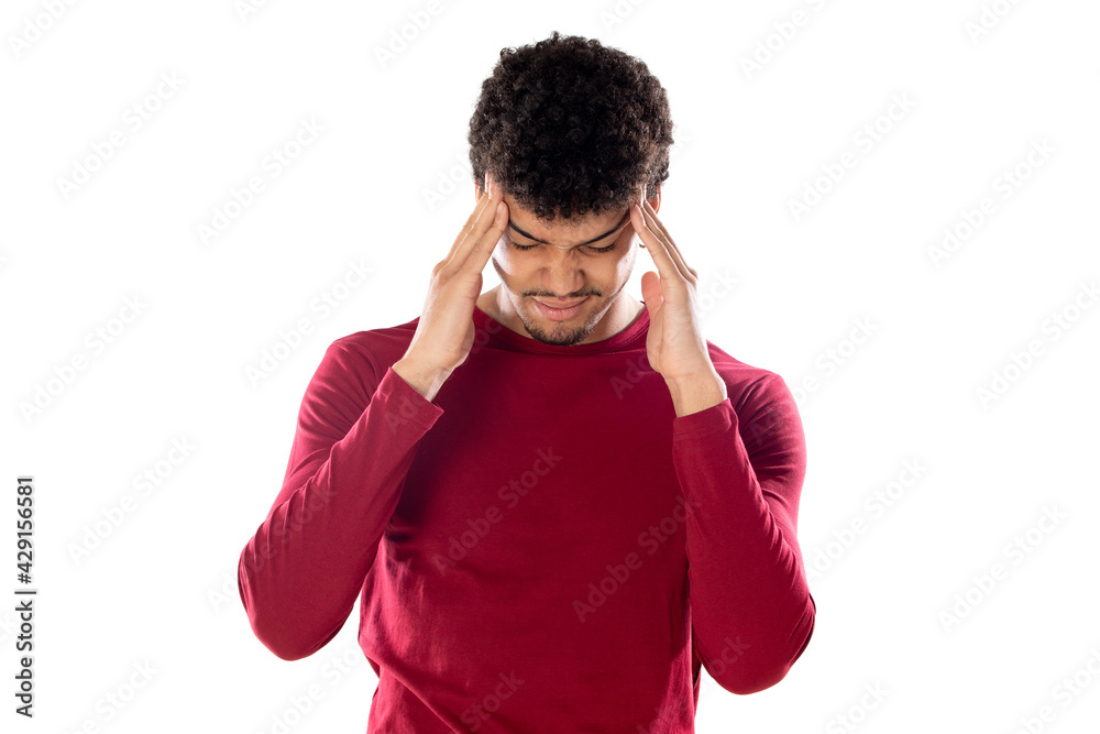 Cute african american man with afro hairstyle wearing a burgundy T-shirt Cute african american man with afro hairstyle wearing a burgundy T-shirt