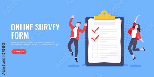 Checklist complete business concept tiny people jumping in the air nearby giant clipboard, task done and check mark ticks flat style design vector illustration isolated white background.