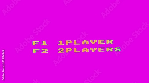 False color and distortion: an intro screen for an old retro vintage videogame, choose between one or two players game.
