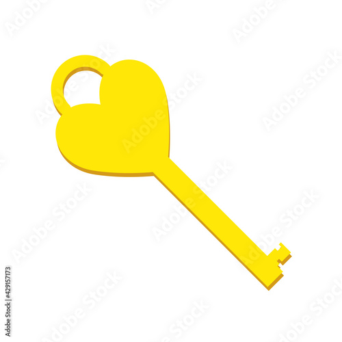 Flat key icon. Vector illustration. Creative heart pictogram. Yellow color drawing