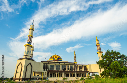 Arraudah Mosque, The Great Mosque of Pulang Pisau Regency, Central Kalimatan Province, Indonesia. Ladmark and the biggest mosque in the city. photo