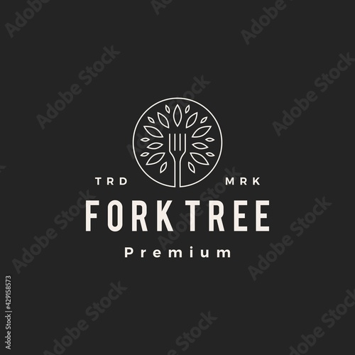 fork tree leaf organic food hipster vintage logo vector icon illustration