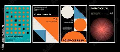 Artworks, posters inspired postmodern of vector abstract dynamic symbols with bold geometric shapes, useful for web background, poster art design, magazine front page, hi-tech print, cover artwork.