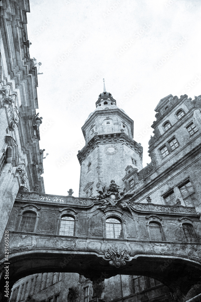 Old dresden buildings. Photo in vintage style.