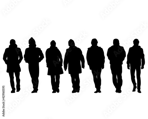 Man and women on on street. Isolated silhouette on a white background