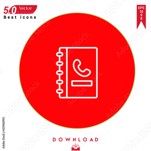 Outline phone book icon. phone book icon vector isolated on Red background. Graphic design, nuclear element icons, mobile application, logo, user interface. EPS 10 format vector