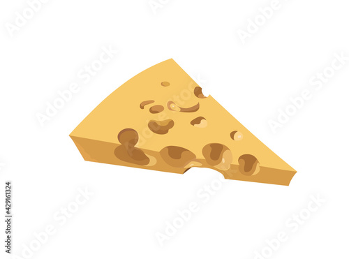 An insulated yellow triangular piece of cheese with large holes. Vector illustration, EPS 10. White background.