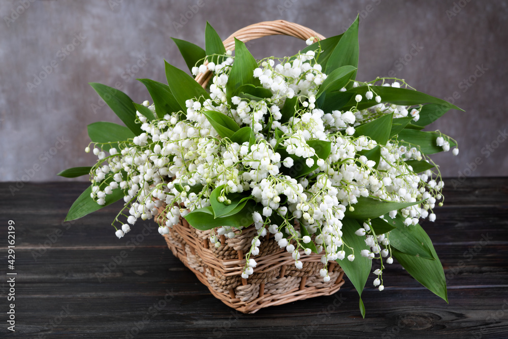 lilies of the valley in a basket on the table