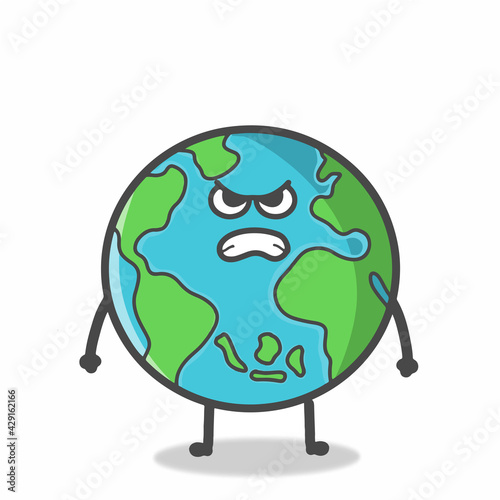 Cute Globe, Earth Character Flat Cartoon Emoticon Vector Template Design Illustration