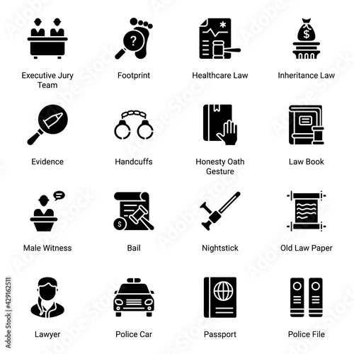 Court and Law Glyph Icons - Solid, Vectors photo